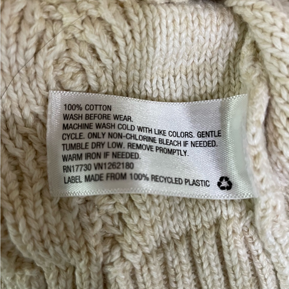 Cherokee Off-white Cable Knit Sweater High Neck Half Button Kids Size 6/7  #5092 - Picture 6 of 7